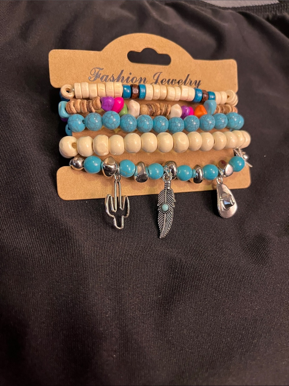 Fashion Jewelry Turquoise, Cream & Pink Beaded Charm Bracelet Set
